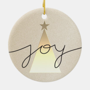 Simple Geometric Black and Gold Joy Christmas Ceramic Tree Decoration