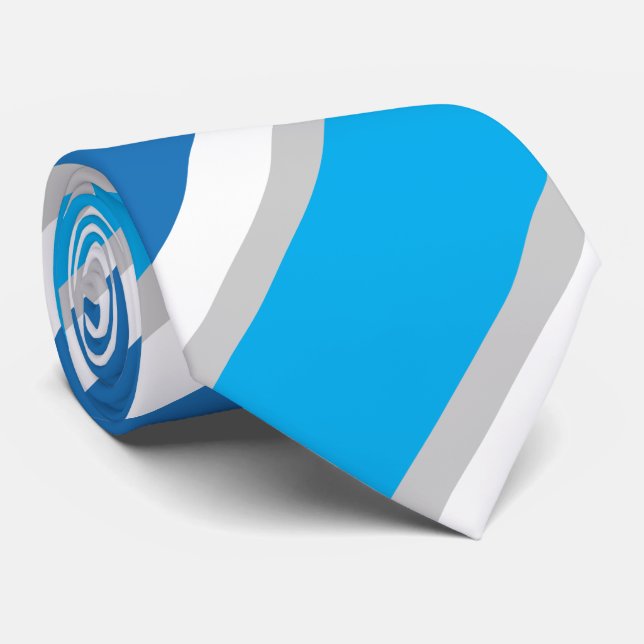 Simple Geometric Blue White and Grey Stripes Tie (Rolled)