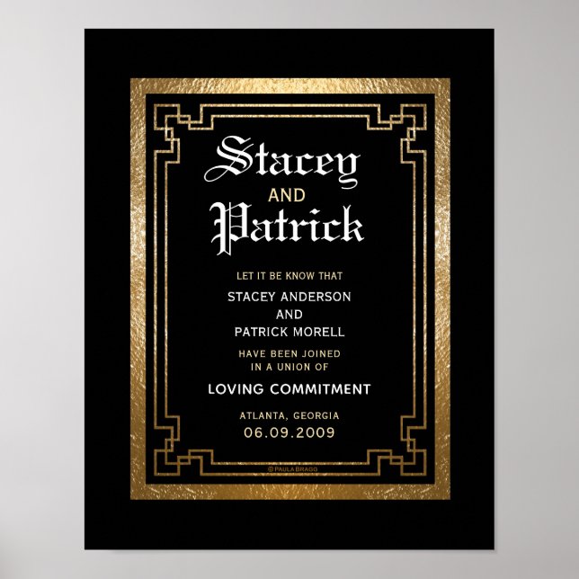 Simple Geometric gold black Wedding Certificate Poster (Front)