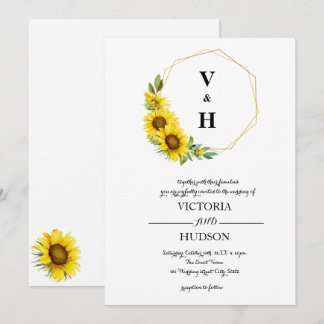 Simple Geometric Gold Sunflower  Invitation