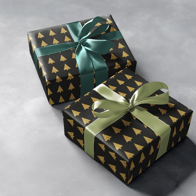 simple & geometric golden pine trees on black wrapping paper (Creator Uploaded)