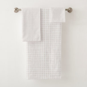Simple geometric Grid beige white neutral check Bath Towel Set
