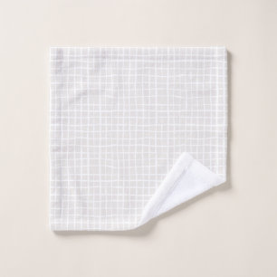 Simple geometric Grid beige white neutral check Bath Towel Set