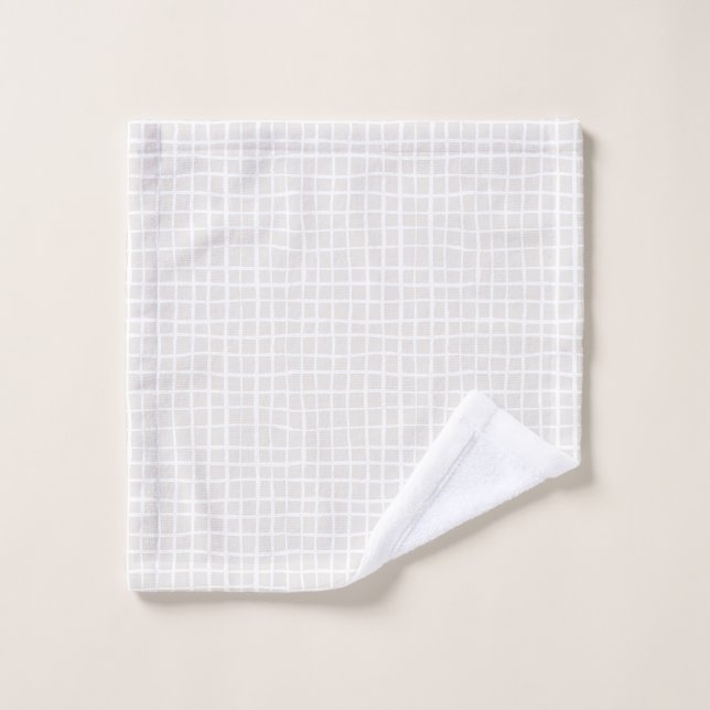 Simple geometric Grid beige white neutral check Bath Towel Set (Wash Cloth)