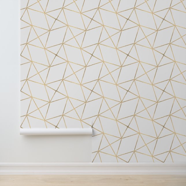 Simple Geometric Modern Classy Deco White And Gold Wallpaper (Application)