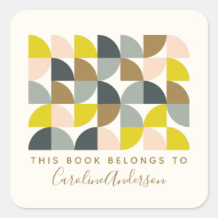 Simple Geometric Personalised This Book Belongs   Square Sticker