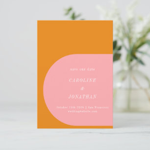 Simple Geometric Pink and Orange Typography Save The Date