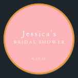 Simple Geometric Pink Orange Custom Bridal Shower  Classic Round Sticker<br><div class="desc">Simple Geometric Pink Orange Custom Bridal Shower Classic Round Sticker</div>