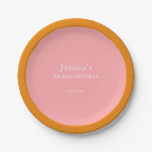 Simple Geometric Pink Orange Custom Bridal Shower Paper Plate