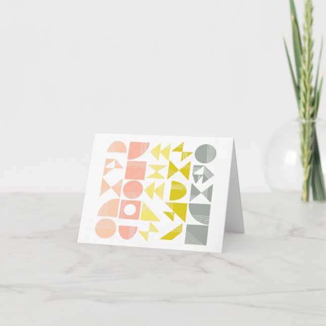 Simple Geometric Shapes Lines in Pastel Coral Note Card (Front)