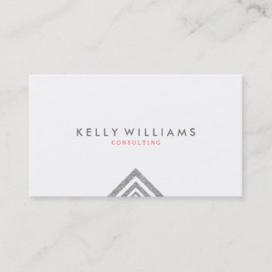 Simple Geometric Silver Glitter White Background Business Card
