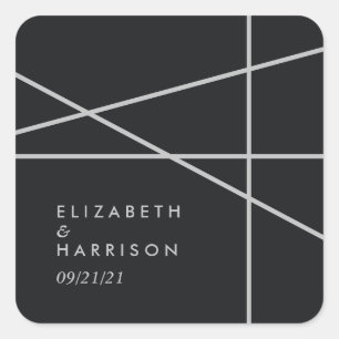 Simple Geometric Style Wedding Square Sticker