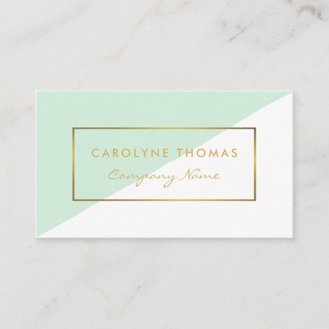 Simple Geometric White & Gold Foil Effect Business Card (Front)
