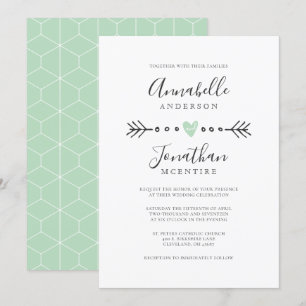 Simple Geometry Heart and Arrow Mint Green Wedding Invitation