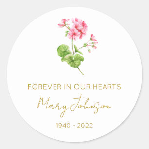Simple Geranium Memorial Classic Round Sticker