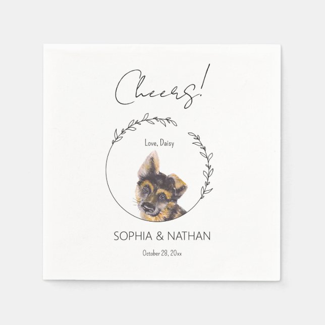 Simple German Shepherd Wedding Cocktail Napkins (Front)