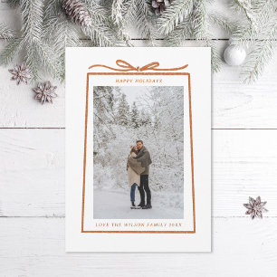 Simple Gift Ribbon and Bow Christmas Photo Holiday Card