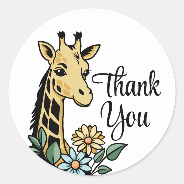 Simple Giraffe Thank You Classic Round Sticker (Front)