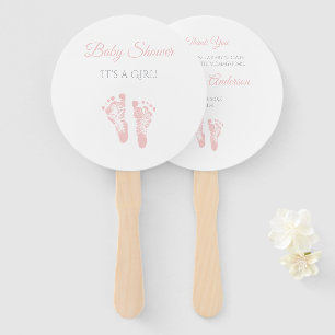 Simple Girl Baby Shower Precious Pink Footprints Hand Fan
