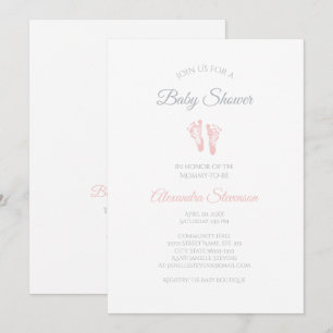 Simple Girl Baby Shower Precious Pink Footprints Invitation