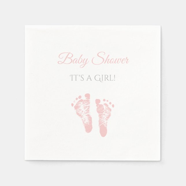 Simple Girl Baby Shower Precious Pink Footprints Napkin (Front)