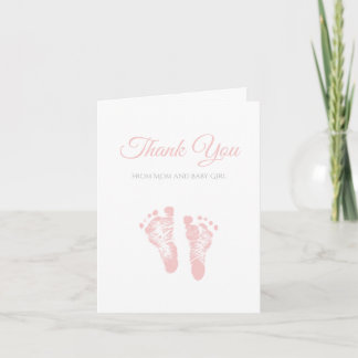 Simple Girl Baby Shower Thank You Pink Footprints Card