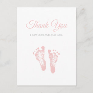 Simple Girl Baby Shower Thank You Pink Footprints Postcard