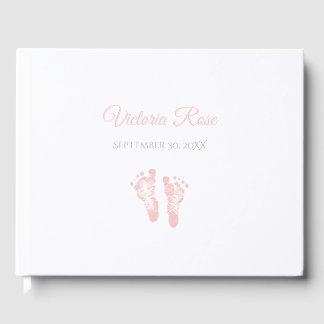 Simple Girl Birth Memento Precious Pink Footprints Guest Book