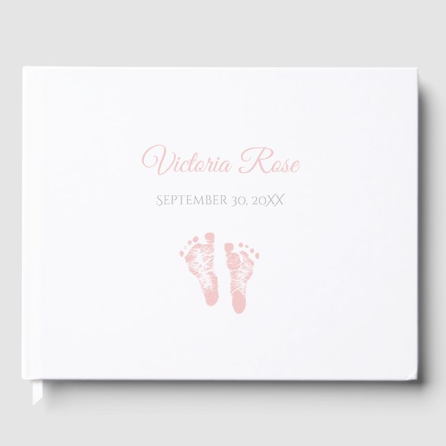 Simple Girl Birth Memento Precious Pink Footprints Guest Book (Front)