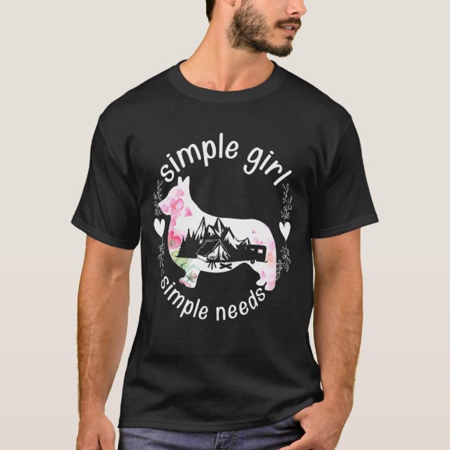 Simple Girl Simple Needs Camping Corgi T-Shirt (Front)