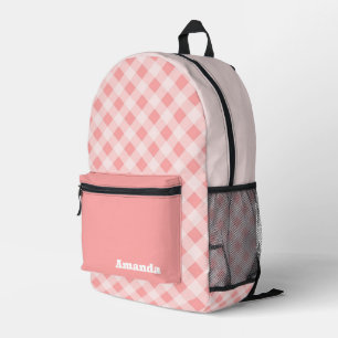 Simple Girl's pink plaid watercolor with Name Printed Backpack
