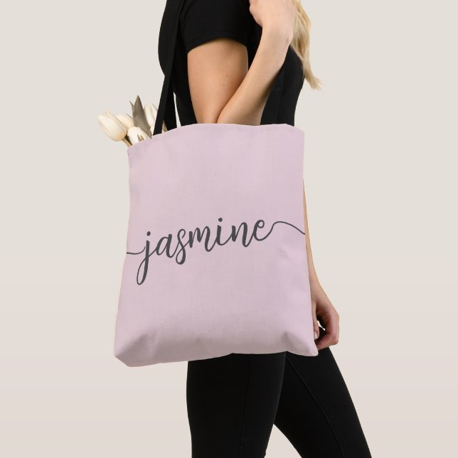 Simple Girly Blush Pink Personalised Monogram Name Tote Bag (Close Up)