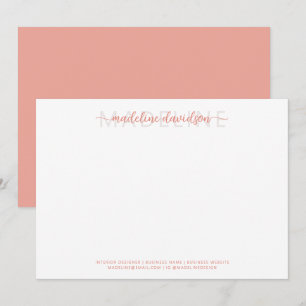 Simple Girly Blushing Peach Name Stationery Card