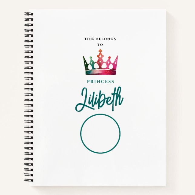 Simple Girly Green Pink Princess Tiara Crown Photo Notebook (Front)