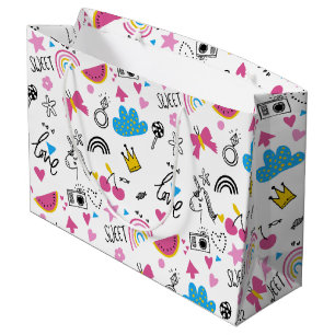 Simple Girly Hearts Blush Pink Hand Drawn Pattern Large Gift Bag