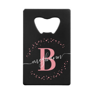 Simple Girly Pink Black Name Monogram 