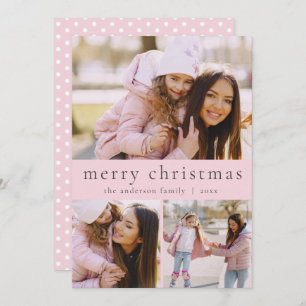 Simple Girly Pink Multi Photo Merry Christmas Holiday Card