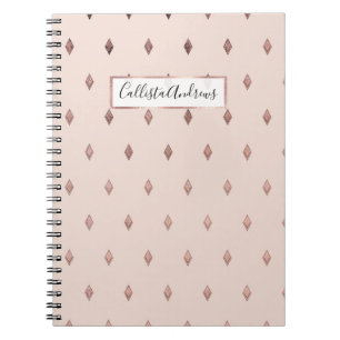 Simple Girly Rose Gold Blush Pink Diamond Pattern Notebook