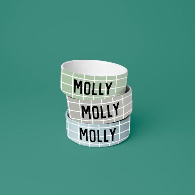 Simple Girly Sage Green Check Geometric Modern Bowl (Creator Uploaded)