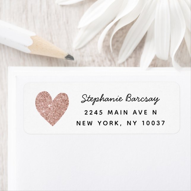 Simple Glam Rose Gold Glitter Heart Return Address (Insitu)