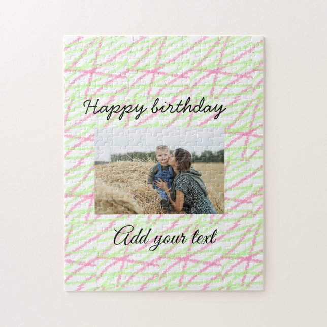 Simple glitter red green add your photo birthday   jigsaw puzzle (Vertical)