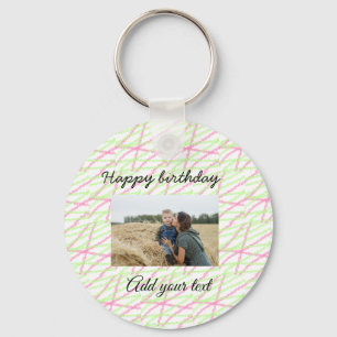 Simple glitter red green add your photo birthday key ring