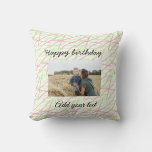 Simple glitter red green add your photo birthday t cushion