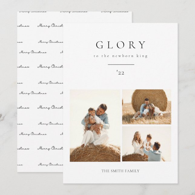 Simple Glory to the newborn king Christmas Photo Holiday Card (Front/Back)