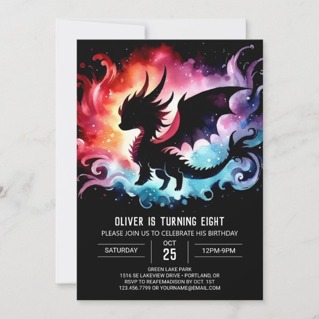  Simple Glowing Dragon Birthday Printable Invitation (Front)