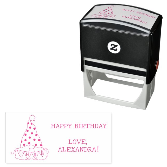 Simple Gnome Happy Birthday Banner Self-inking Stamp (In Situ)