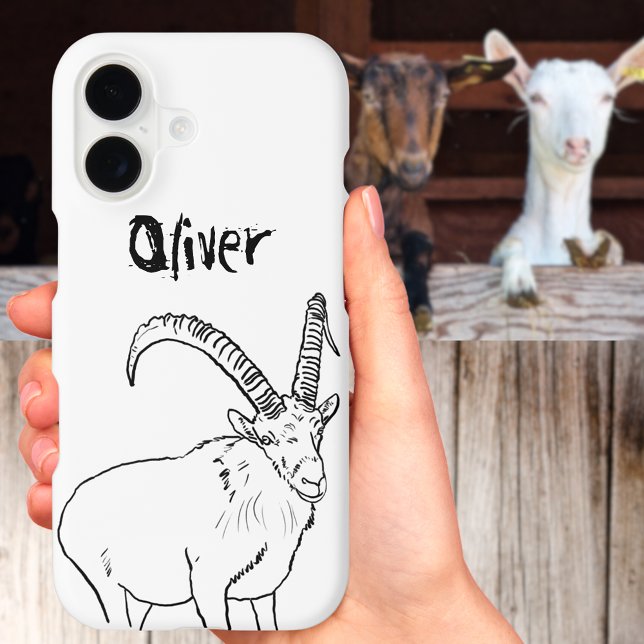 Simple Goat Sketch Black and White Name (Personalized Minimalist Goat line art black and white Phone Case)