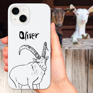 Simple Goat Sketch Black and White Name Case-Mate iPhone 14 Case