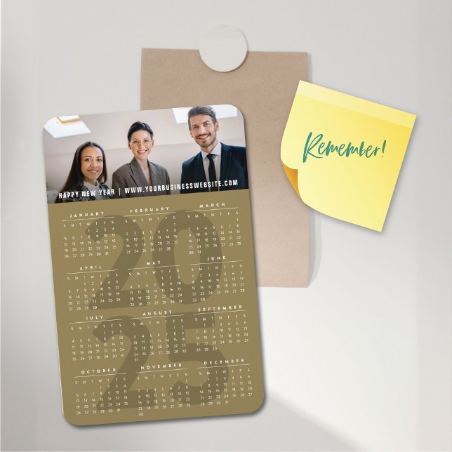 Simple Gold 2025 Calendar Minimalist Holiday Photo Magnet (Modern Gold 2025 Calendar Simple Holiday Photo Flexible Magnet @ fat_fa_tin)
