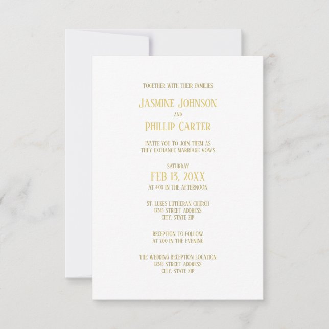 Simple Gold - 3x5 Wedding/Reception Invitation (Front)